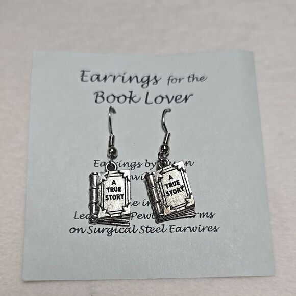 Silver Book Earrings - Picture 1 of 4